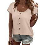 WIHOLL Womens Summer Tops Cap Short Sleeve Shirts Button Down Blouses U Neck T Shirts Fashion Clothing