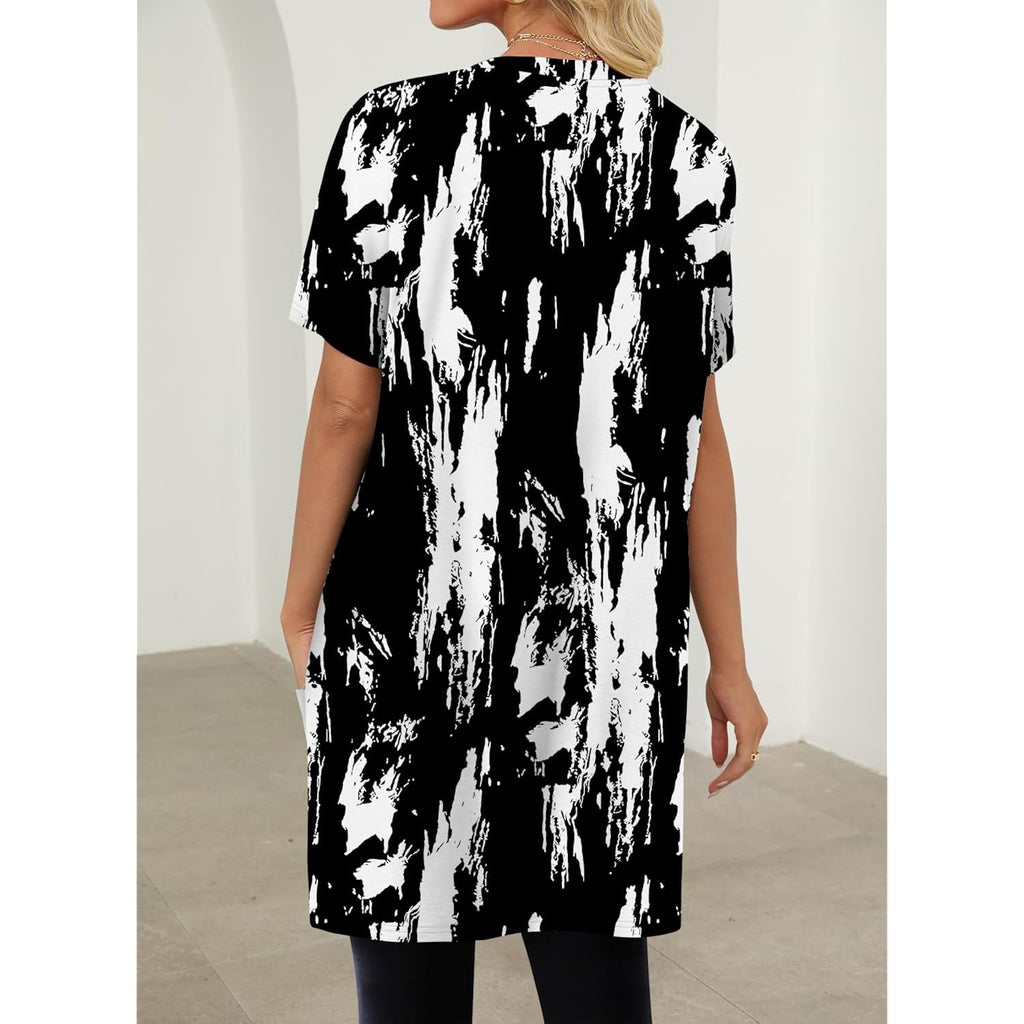 Women's Pocket Tunic Tunic Top Black/White