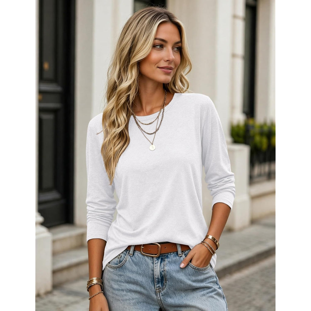 Zeagoo Women's Casual Shirts Long Sleeve Tops Soft Crewneck Tshirts Basic Tee Business Workout Outfit 2026 Fall Clothes