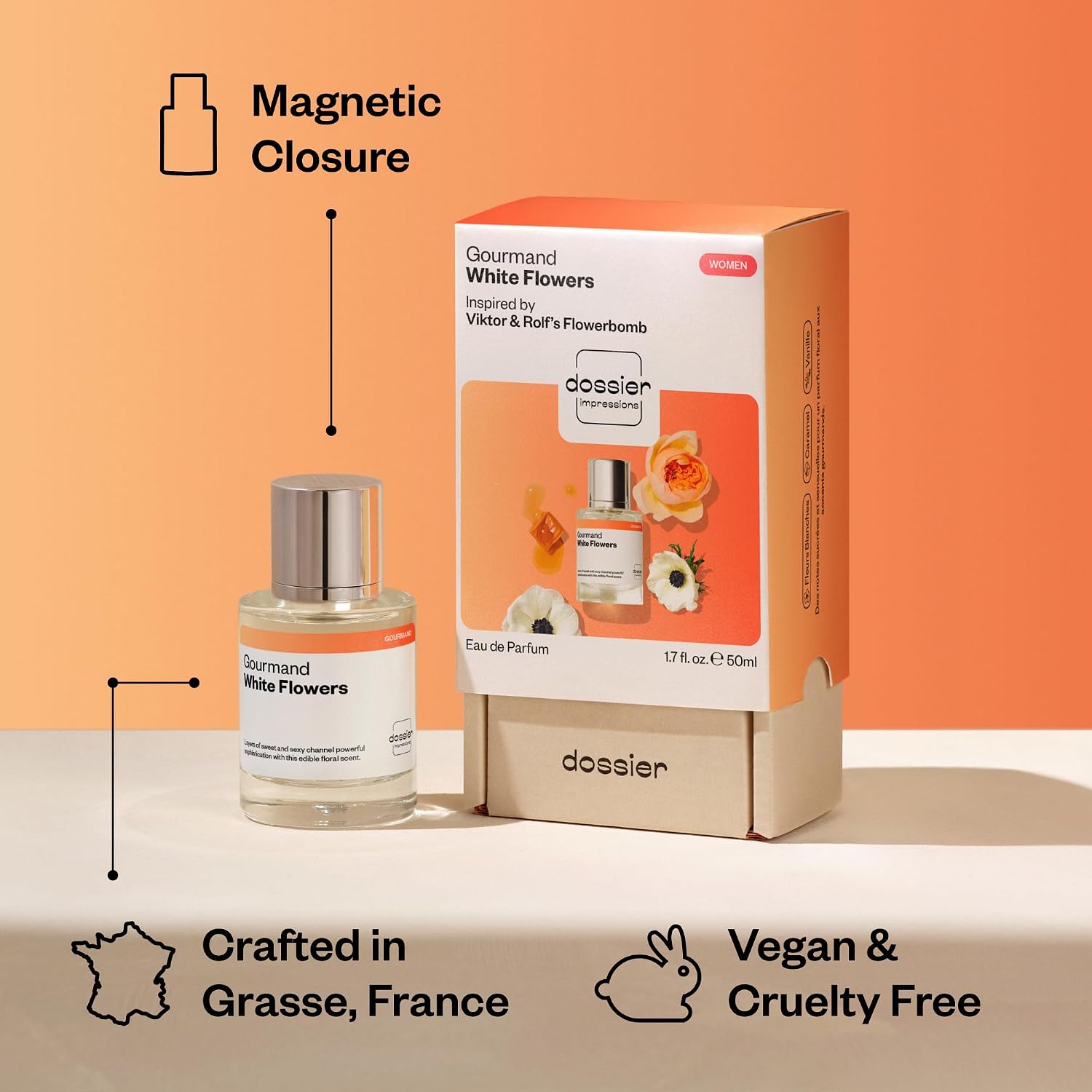 Dossier - Gourmand White Flowers - Inspired by Flowerbomb - Eau de Parfum - Long-Lasting Fragrance - Feminine - 1.7 fl oz (50ml)