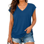 Bliwov Womens Summer Tops Business Casual Cap Sleeve V Neck T Shirts Trendy Outfits Beach Vacation Clothes Fashion Blouses