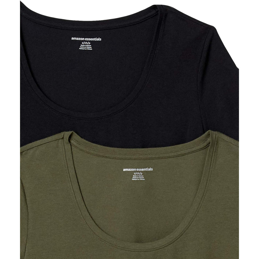 Amazon Essentials Women's Regular-Fit Short-Sleeve Scoop Neck T-Shirt, Summer Casual, Pack of 2
