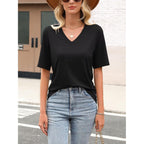 Minetom Women's V Neck T Shirts Casual Half Sleeve Tops Basic Summer Tees