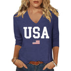 Womens V Neck Flowers Shirts Boho Floral Printed T-Shirt Vintage Graphic Tee Summer Casual Cute 3/4 Sleeve Tops