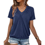 2 Pack Summer Tops for Women V Neck Shorts Sleeve Casual Ruched Tops Women T Shirts Clothes Trendy 2026