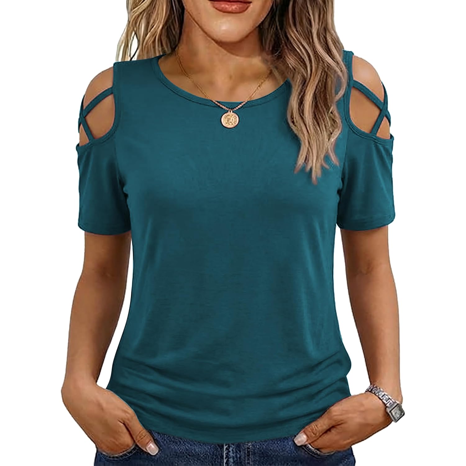 Women's Cold Shoulder Tunic Top Petrol