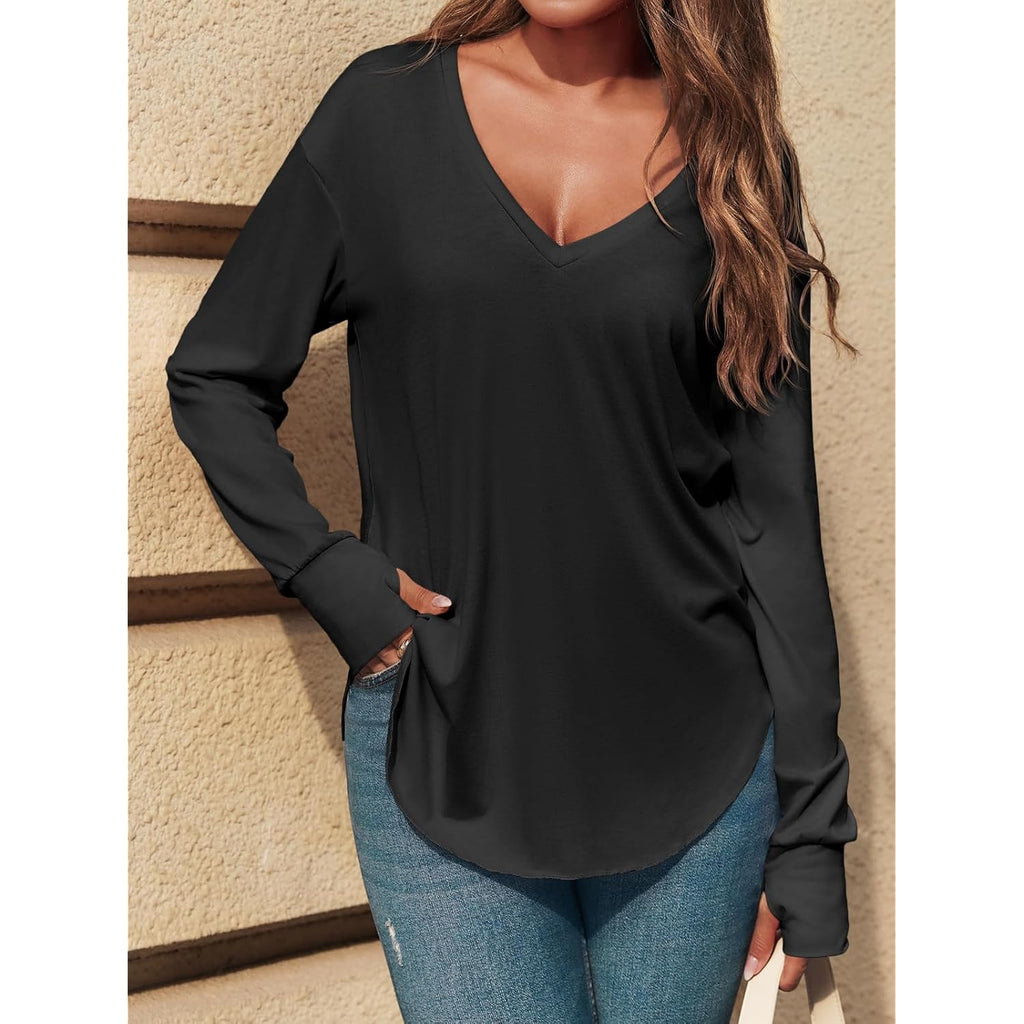 Women's Deep V-Neck Tunic Top Black