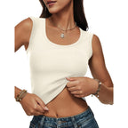 Women Wide Strap Ribbed Cropped Tank Tops 2026 Summer Trendy Crop Top Tight Fit Basic Sleeveless Camisole