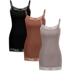 Women's Lace Trim Camisole Tank Top Black/Milk Coffee/Caramel