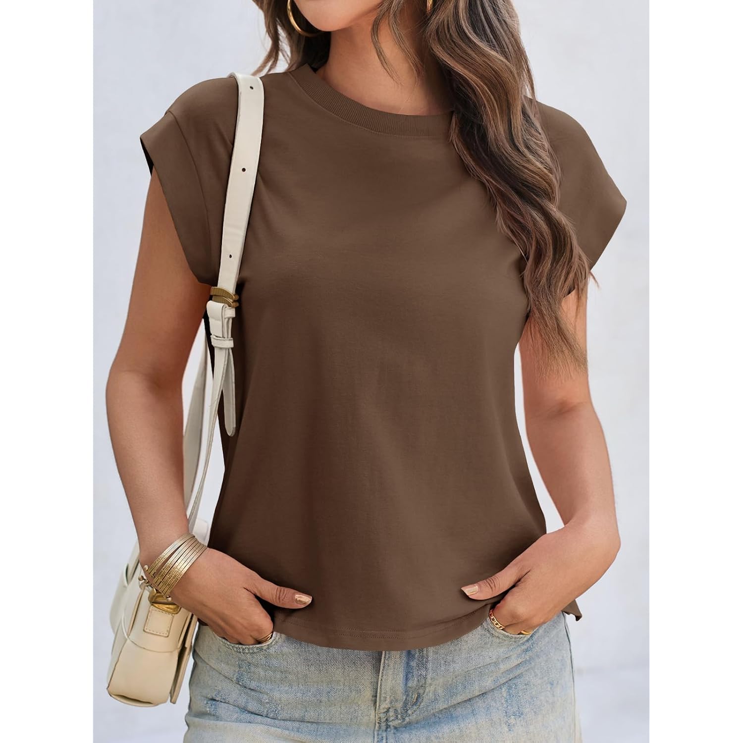 Cicy Bell Womens Cap Sleeve Tops Summer Casual Cotton T Shirts Loose Fit Crew Neck Basic Tee