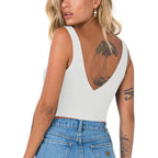 REORIA Butsmooth® Women’s Trendy Sexy Plunge Deep V Neck Sleeveless V Backless Slim Fit Going Out Crop Tank Tops