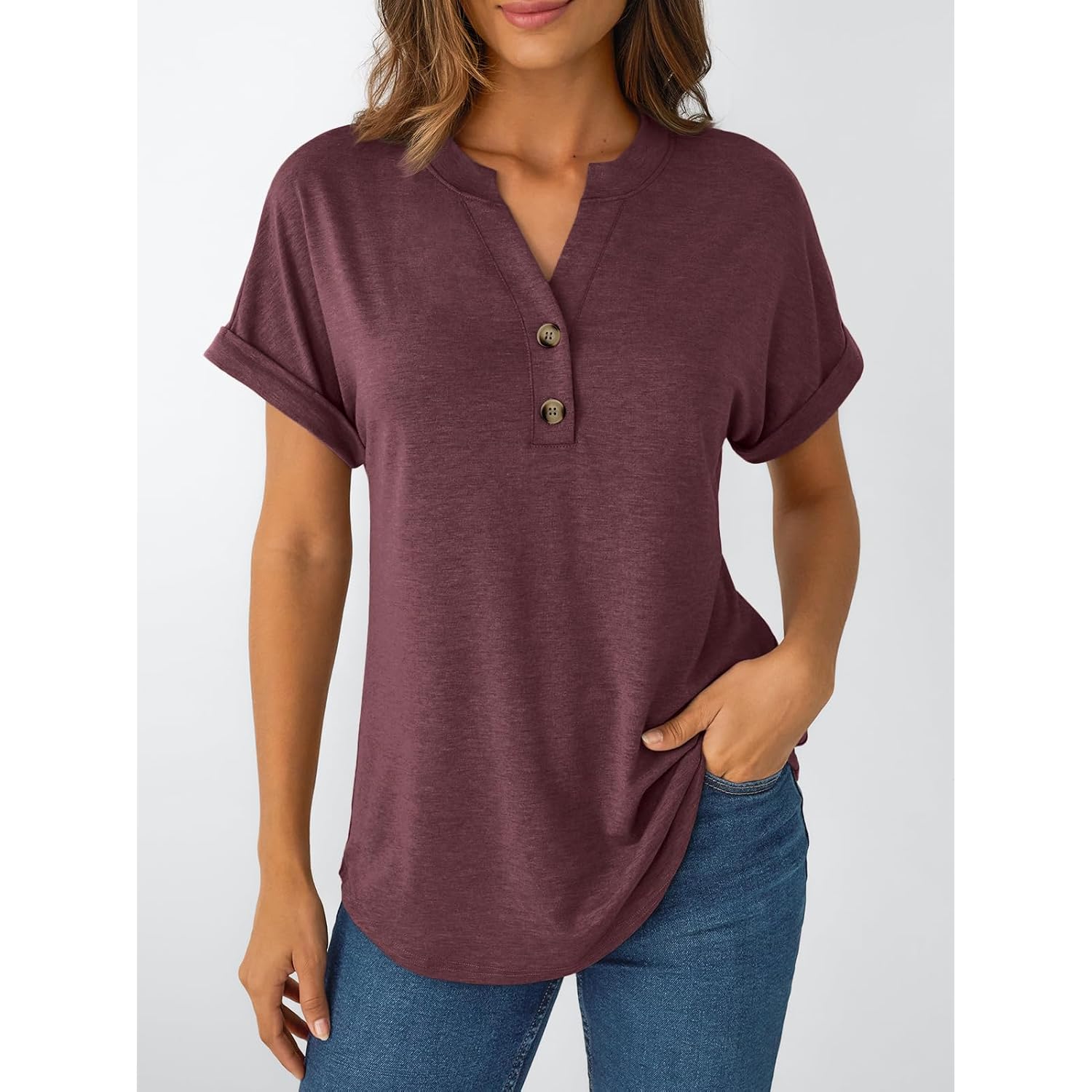 AUTOMET Women's Short Sleeve Shirts Henley Dressy Casual Summer Tops 2026 Spring Fashion Trendy Cute T-Shirts