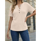 AUTOMET Women's Waffle Knit Henley Tops Short Sleeve Blouses Business Casual T-Shirts for Spring Summer Vacation 2026