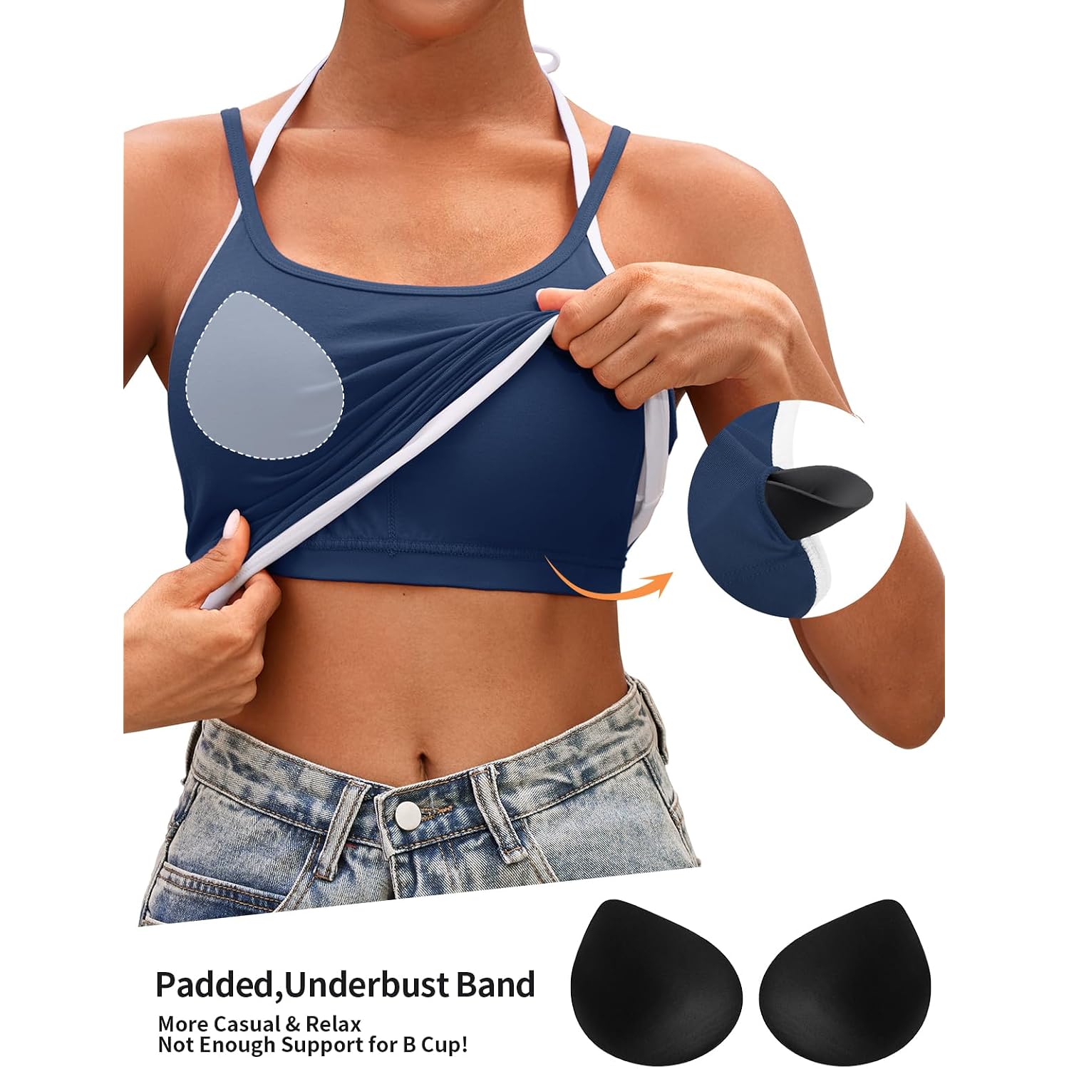 V FOR CITY Womens Built in Bra Tank Top Halter Cotton Adjustable Spaghetti Straps Crop Cami Shirt 2026