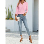 Women's 3/4 Sleeve V-Neck Polo Shirt Light Pink