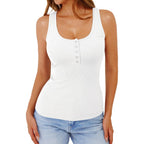 Women's Ribbed Henley Racerback Tank Top White