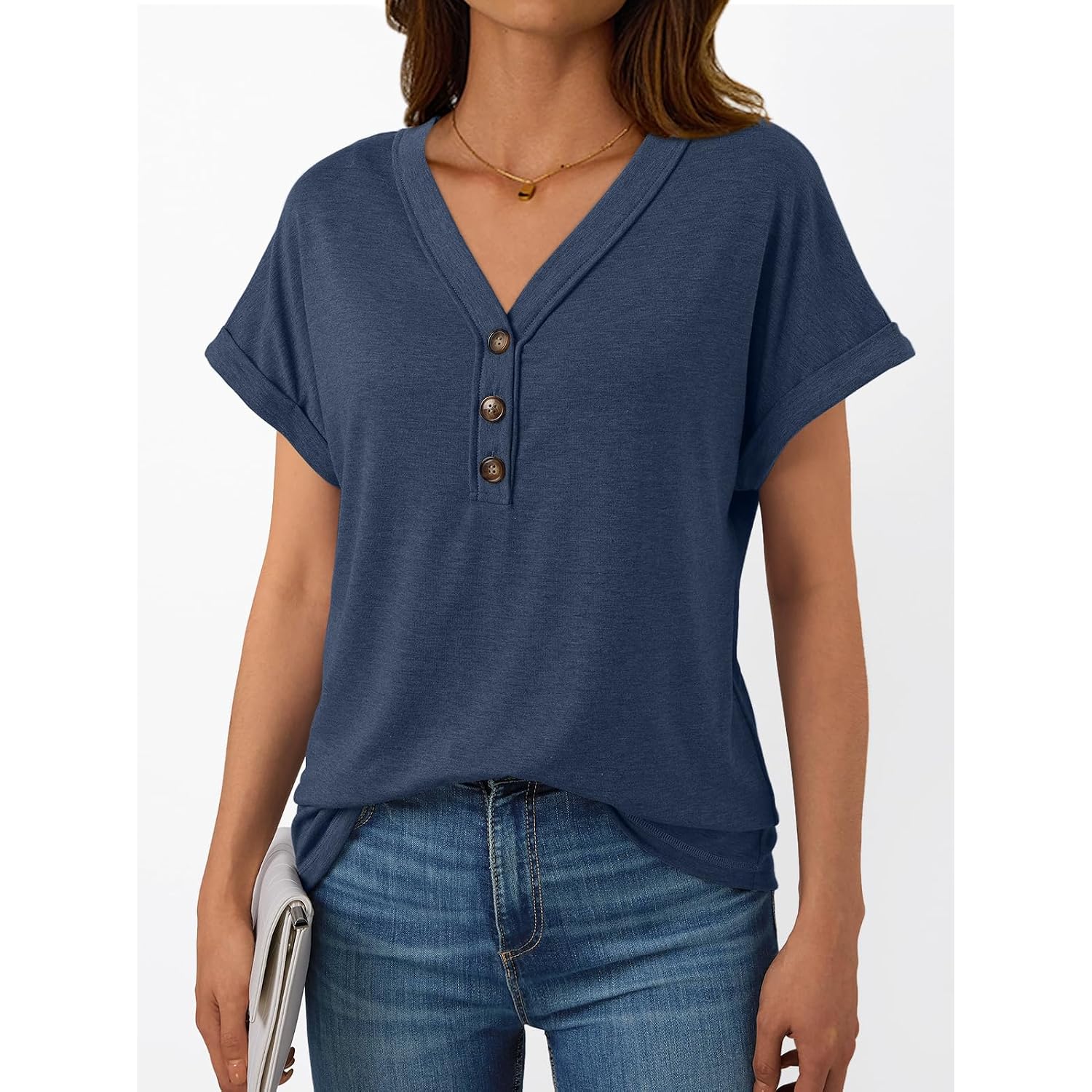 AUTOMET Short Sleeve V Neck T Shirts Womens Summer Business Casual Dressy Tops 2026 Henley Loose Fit Basic Spring Outfit