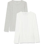 Amazon Essentials Women's Slim-Fit Long Sleeve Rib Knit Crew Neck Top, Pack of 2