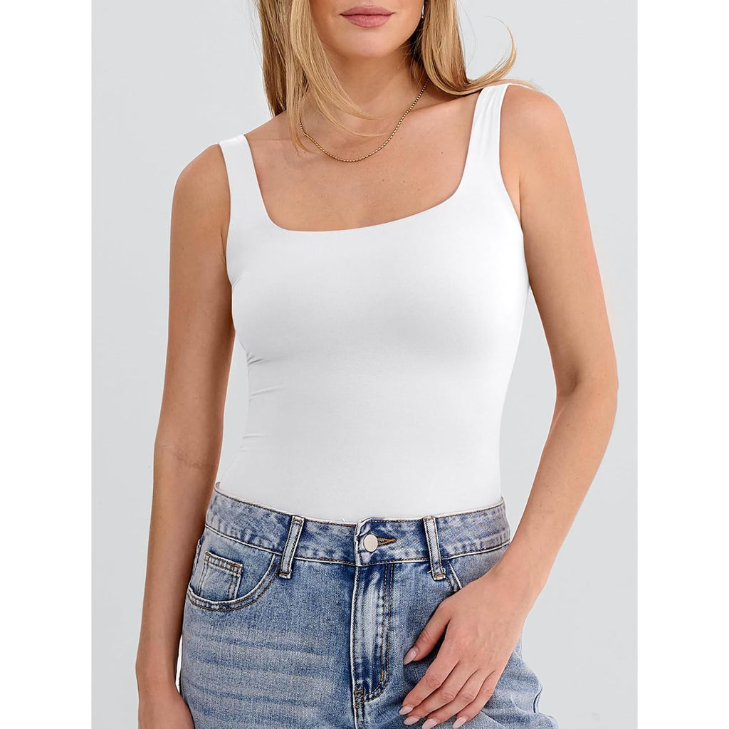 Women's Double Lined Square Neck Tank Top White