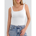 Women's Double Lined Square Neck Tank Top White