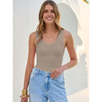 Women's Ribbed V-Neck Tank Top Light Khaki