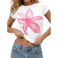Tankaneo Womens Y2K Graphic Baby Tees Summer Floral Print Crop Tops Cotton Short Sleeve Slim Fit T-Shirts
