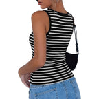 Women's Side Ruched Ribbed Tank Top Black/White