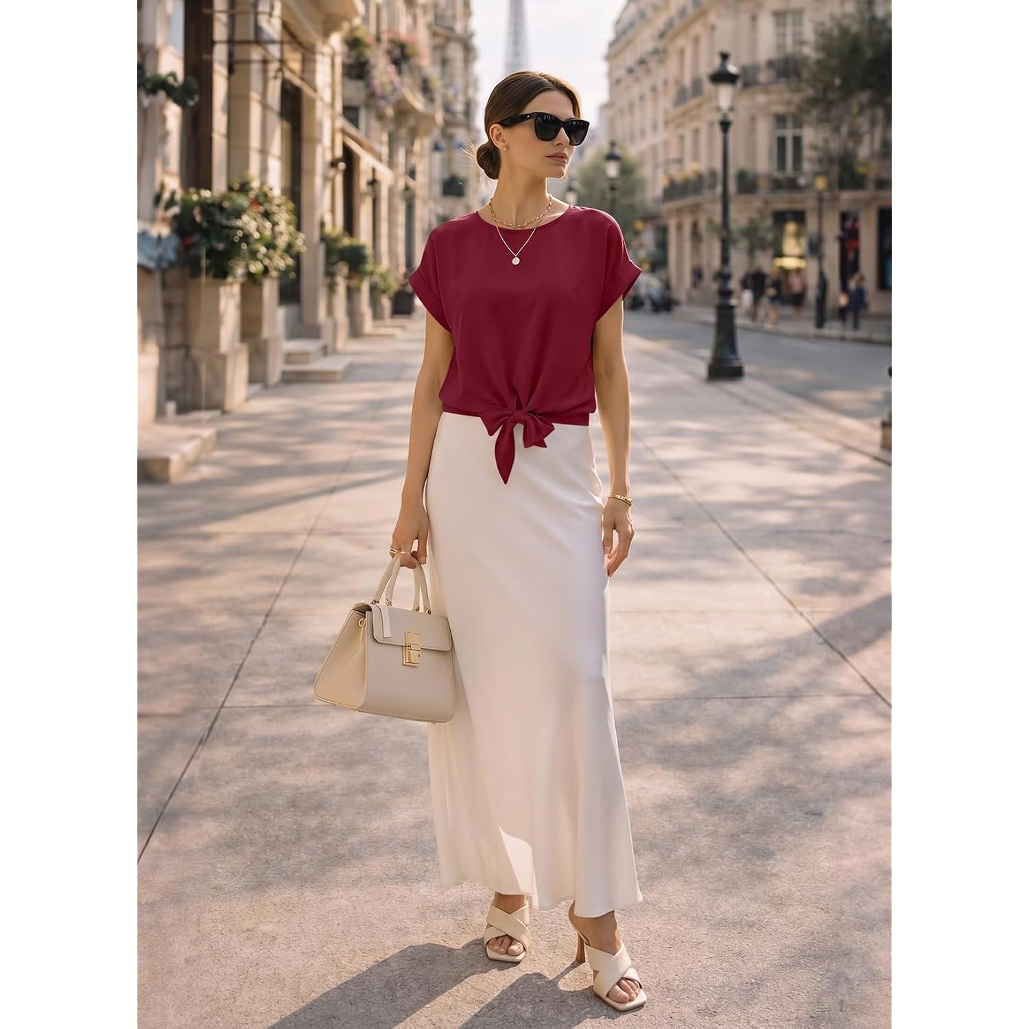 EVALESS Womens Tops Summer Cap Sleeve Tie Front Shirts 2026 Business Casual Work Blouses