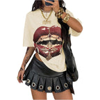 Verdusa Women's Y2k Lips Print Graphic T Shirts Rave Hip Hop Tees Streetwear Going Out Tops