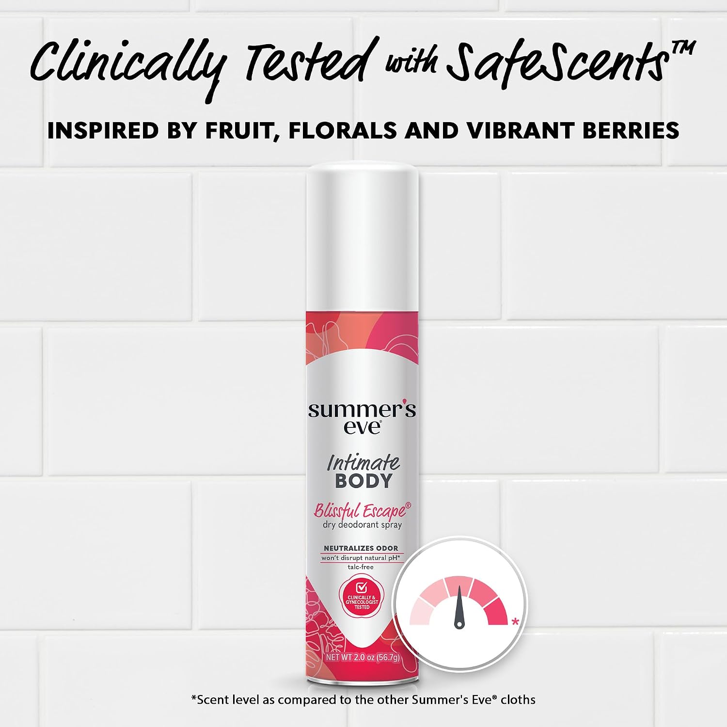 Summer's Eve Daily Refreshing Feminine Spray, Blissful Escape, Daily Body Spray for Women, Feminine Care that Neutralizes & Reduces Body Odor, Gynecologist-Tested, 2 oz