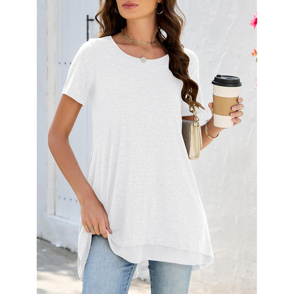 Women's Layered Chiffon Hem Tunic Top White