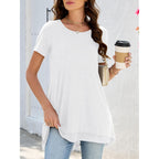 Women's Layered Chiffon Hem Tunic Top White