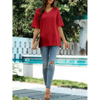 Women's Oversized V-Neck Tunic Top Red