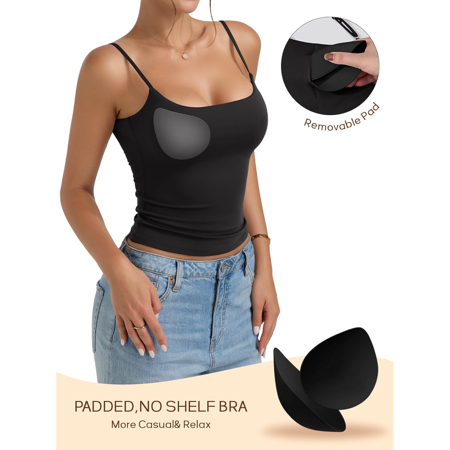 Women's Built-In Bra Backless Tank Top Black