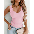 Women's Double Lined V-Neck Tank Top Pink