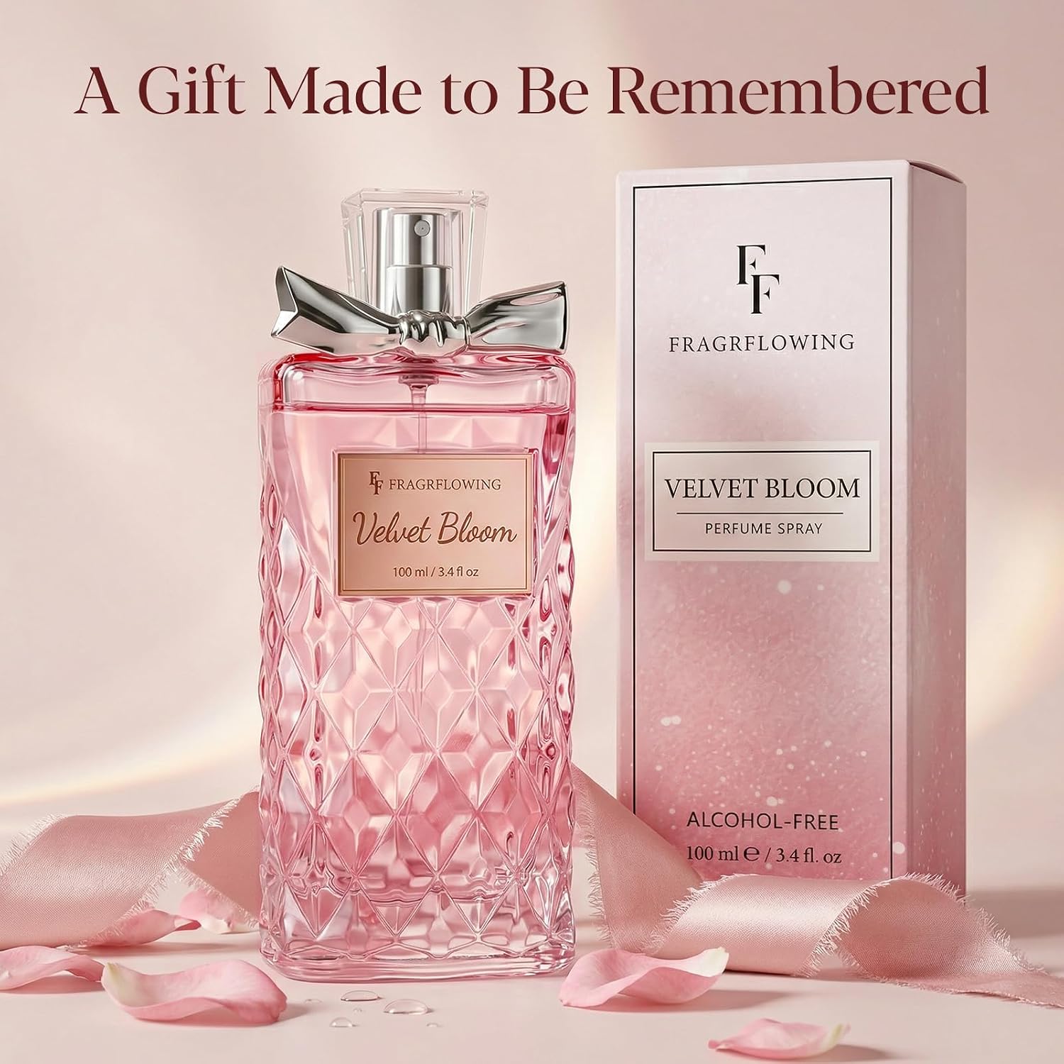 Perfume for Women, Alcohol-Free Long Lasting Floral Fragrance, Light & Soft Scent with Rose, Jasmine & Peony, Peach, Patchouli & Musk Base, 100ml / 3.4 fl oz, Gift for Women & Moms (Velvet Bloom)