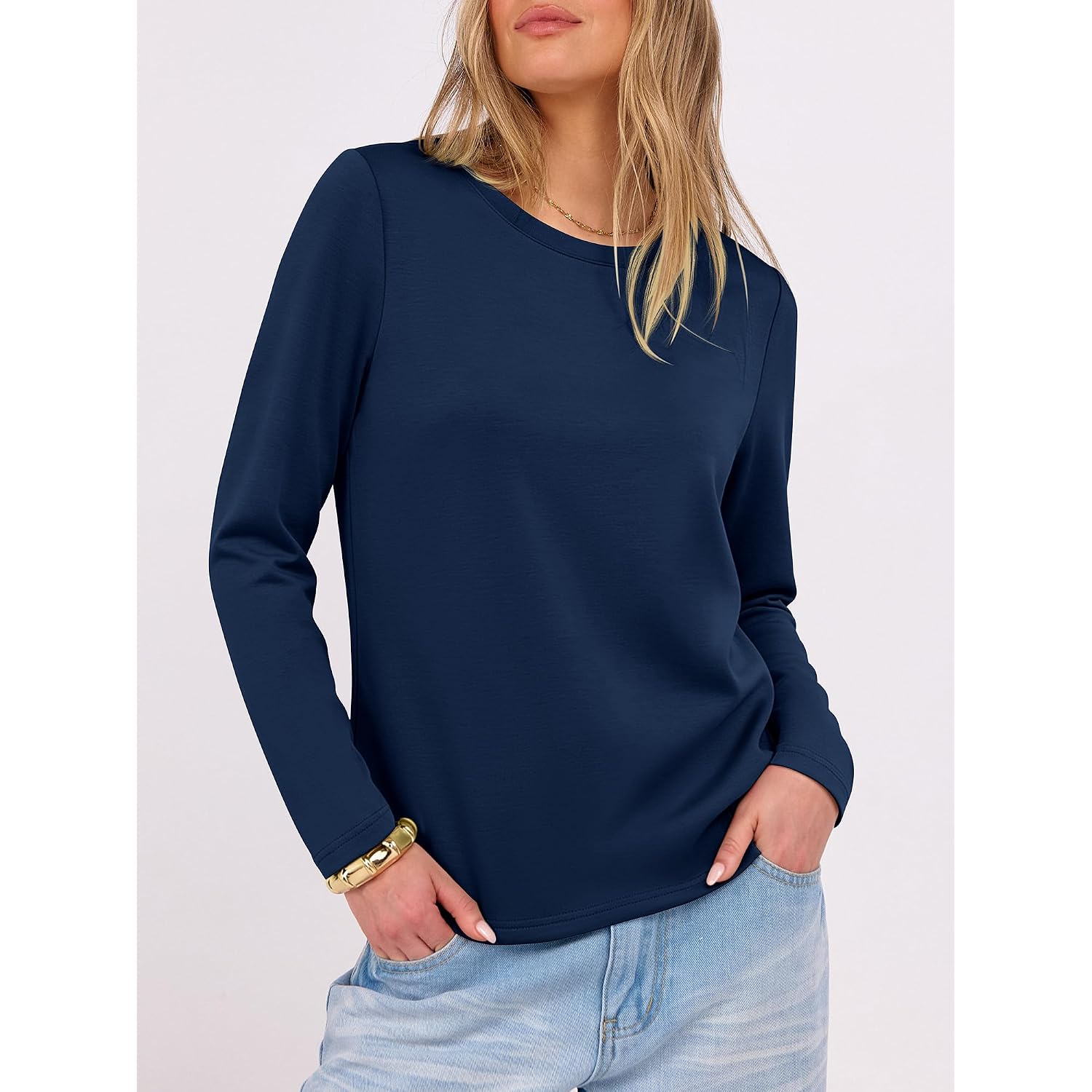 ANRABESS Long Sleeve Shirts for Women,Soft Stretchy Wrinkle-Free Tops,Casual Crew Neck T Shirt for Work Daily Fall