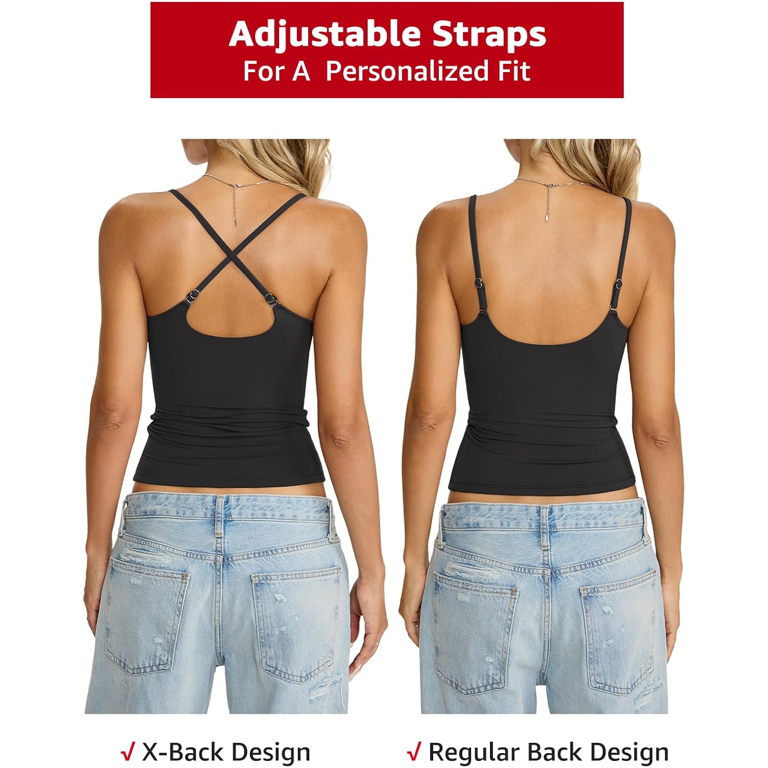 Womens Double Lined Camisole Tank Top Sexy Backless Spaghetti Strap Shirt Scoop Neck Slim Fitted Cami Y2K Going Out Top