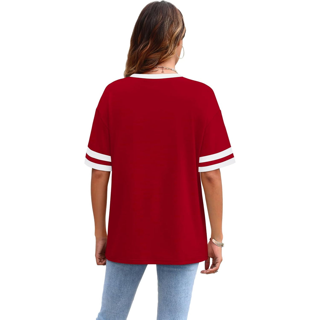 WIHOLL Womens T Shirts Loose Fit Short Sleeve Tees Crew Neck Color Block Summer Tops 2026 Fashion