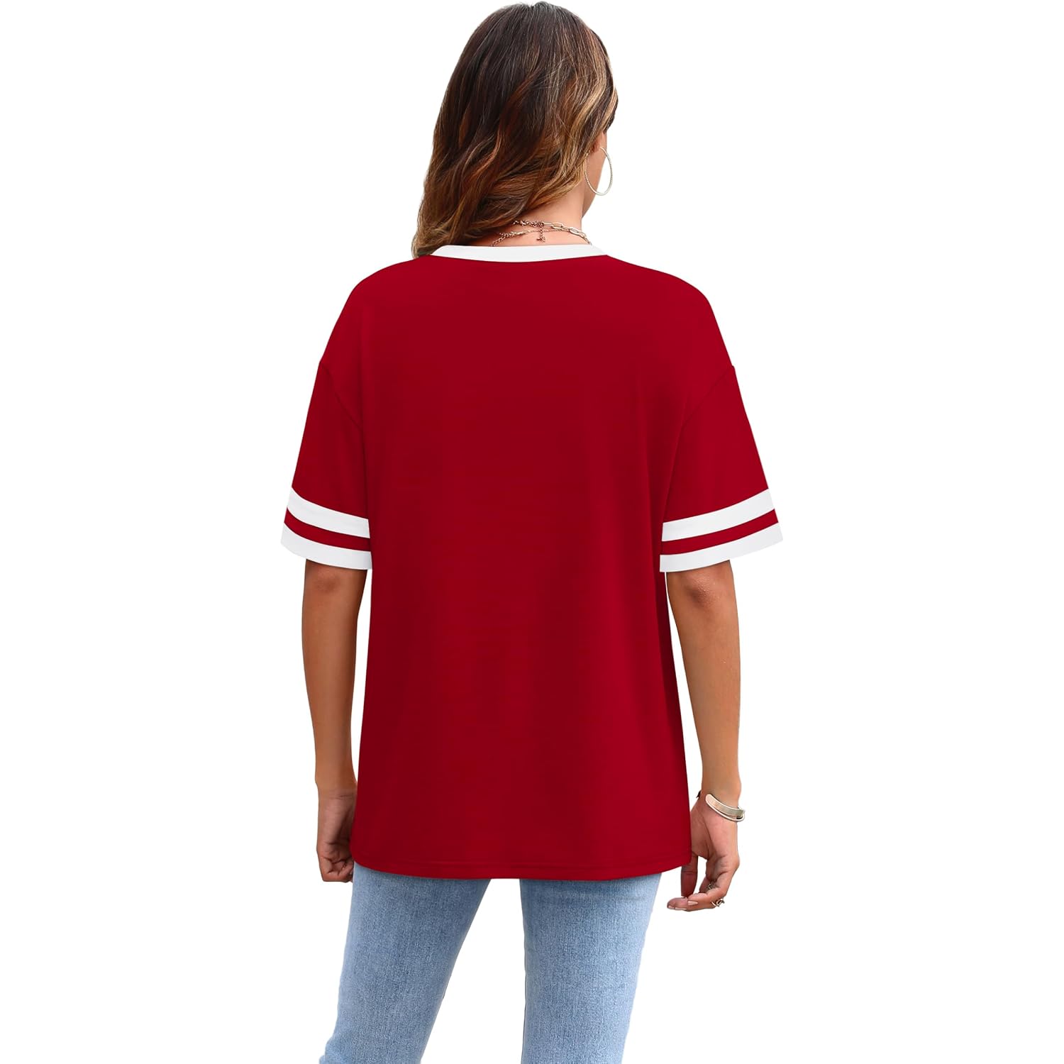 WIHOLL Womens T Shirts Loose Fit Short Sleeve Tees Crew Neck Color Block Summer Tops 2026 Fashion