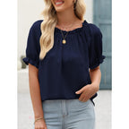 Women's Off-Shoulder Puff Sleeve Tunic Top Navy Blue