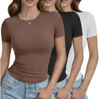 Women's Slim Fit Crew Neck T-Shirt Black/White/Brown