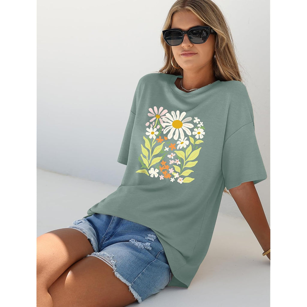 WIHOLL Oversized Tshirts for Women Summer Crew Neck Short Sleeve Graphic Tees Casual Loose Fit Workout Tops 2026