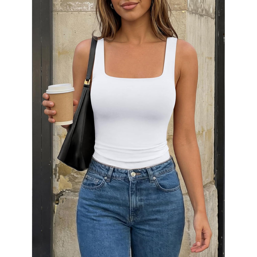 Women's Double Lined Crop Tank Top White
