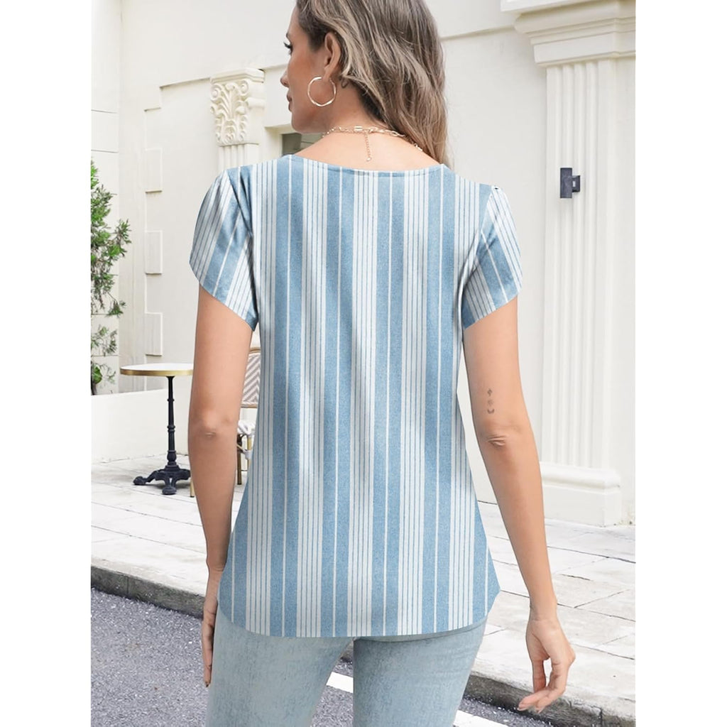 Women's Petal Sleeve V-Neck Tunic Top Striped Blue