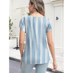 Women's Petal Sleeve V-Neck Tunic Top Striped Blue