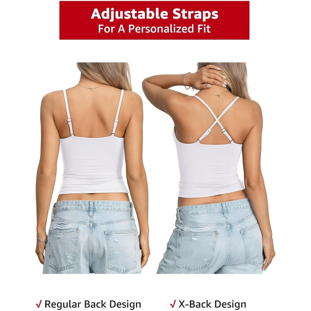 EasyGala Womens Double Lined Camisole Crop Tops Sexy V Neck Spaghetti Straps Tank Tops Fitted Y2K Summer Going Out Shirt