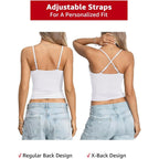 EasyGala Womens Double Lined Camisole Crop Tops Sexy V Neck Spaghetti Straps Tank Tops Fitted Y2K Summer Going Out Shirt