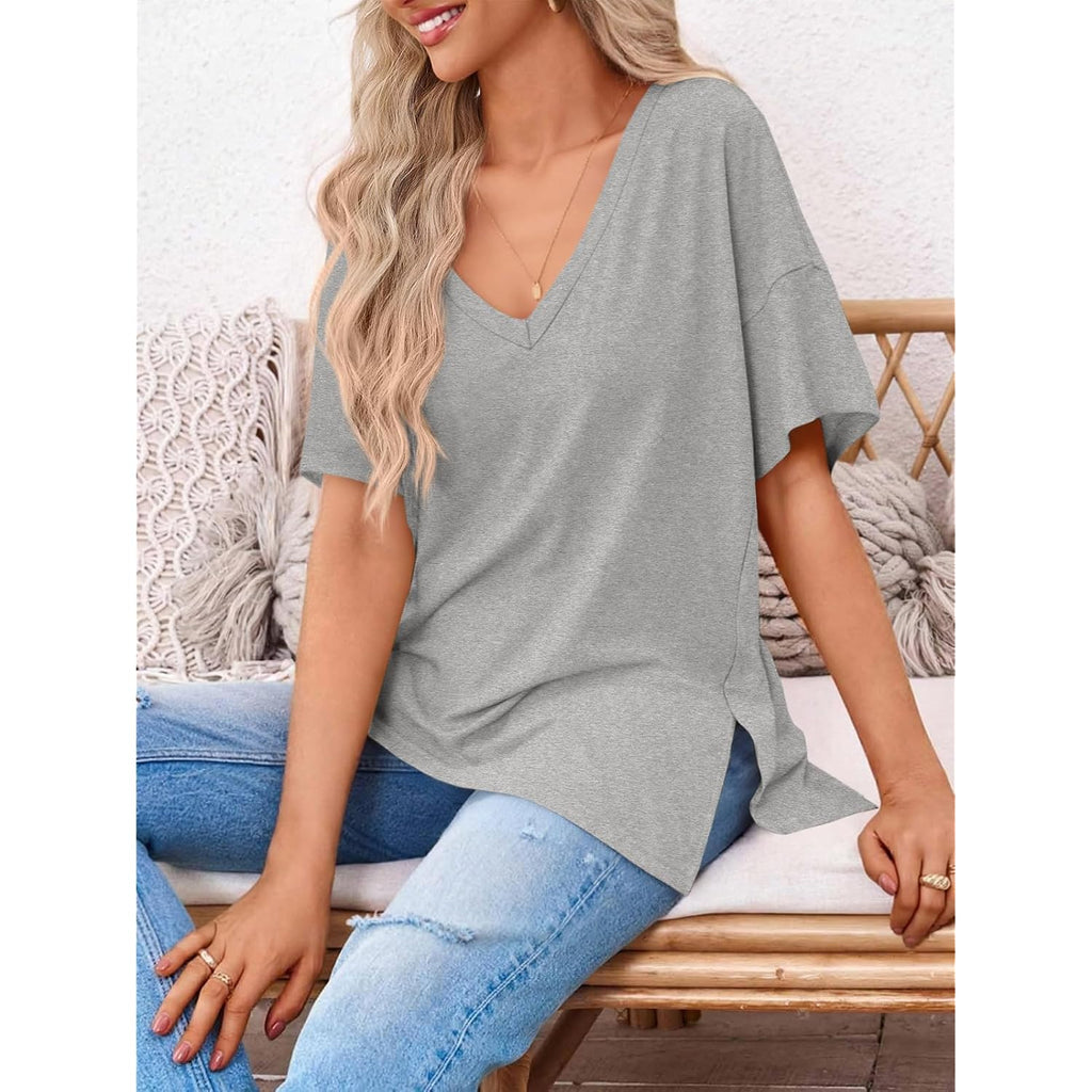 Tankaneo Womens Oversized Tshirts V Neck Short Sleeve Tops Summer Casual Loose Fit Tunic Tee Shirts