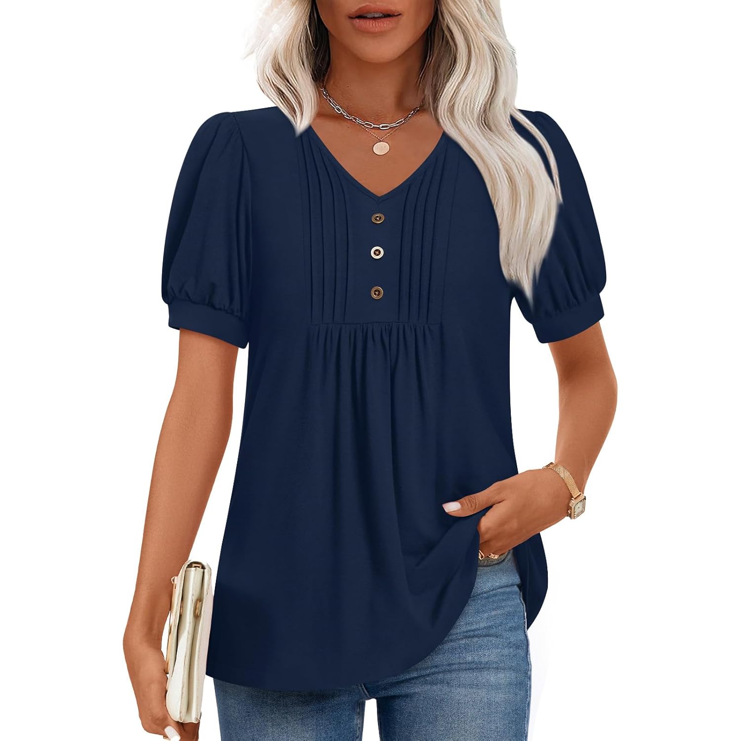 Women's Dressy Casual Tunic Top Navy Blue